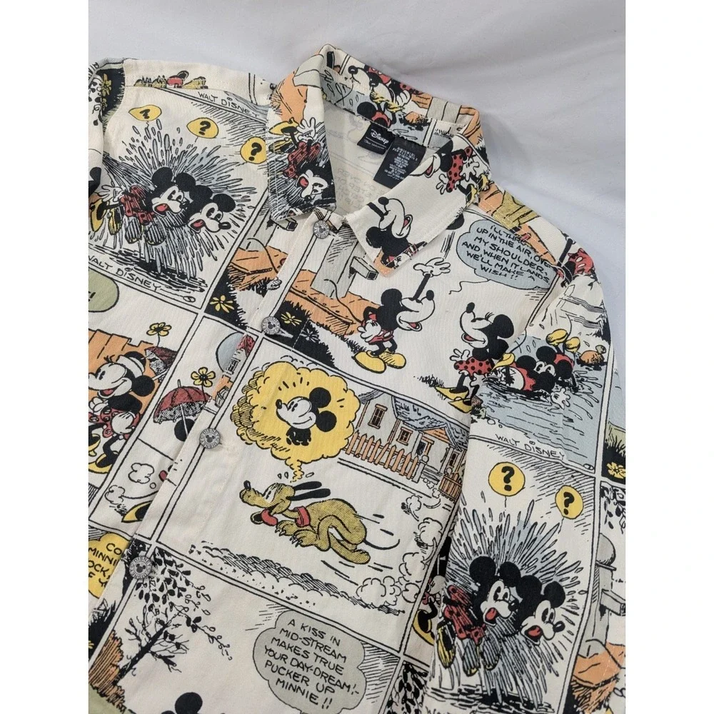 Disney Our Universe All Over Print Comic Mickey Minnie Mouse Denim Jacket Large
